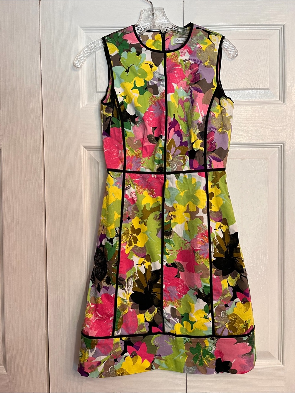 Calvin Klein Multicolor Floral Shift Dress with Black Trim